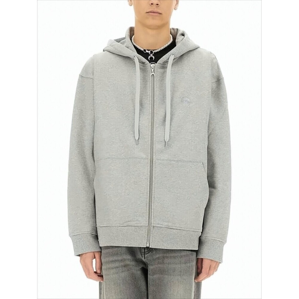 MARINE SERRE Relaxed Fit Grey Hoodie With Adjustable Hood And Zip Closure